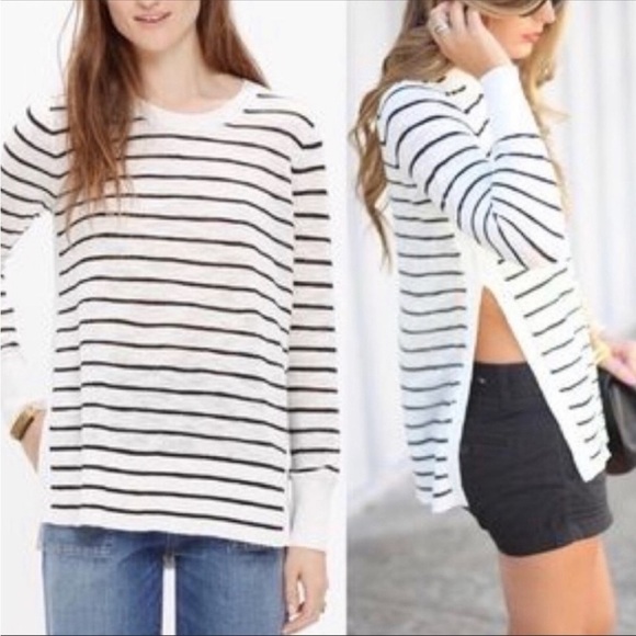Madewell Sunview Black & White Striped Side-slit Lightweight Sweater Size Small - Picture 3 of 12
